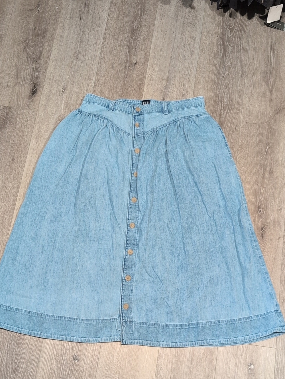 GAP Light Blue Button-Front A-Line Denim Midi Skirt